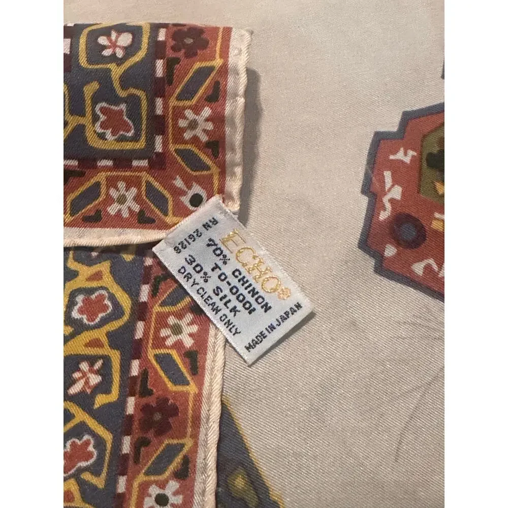 Vintage Echo Scarf Women's One Size Chinon Silk Geometric Print Square Scarf